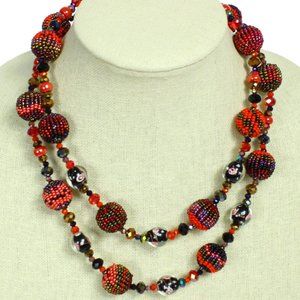 FIESTA 20" Double Strand Ball Necklace RED, BRONZE